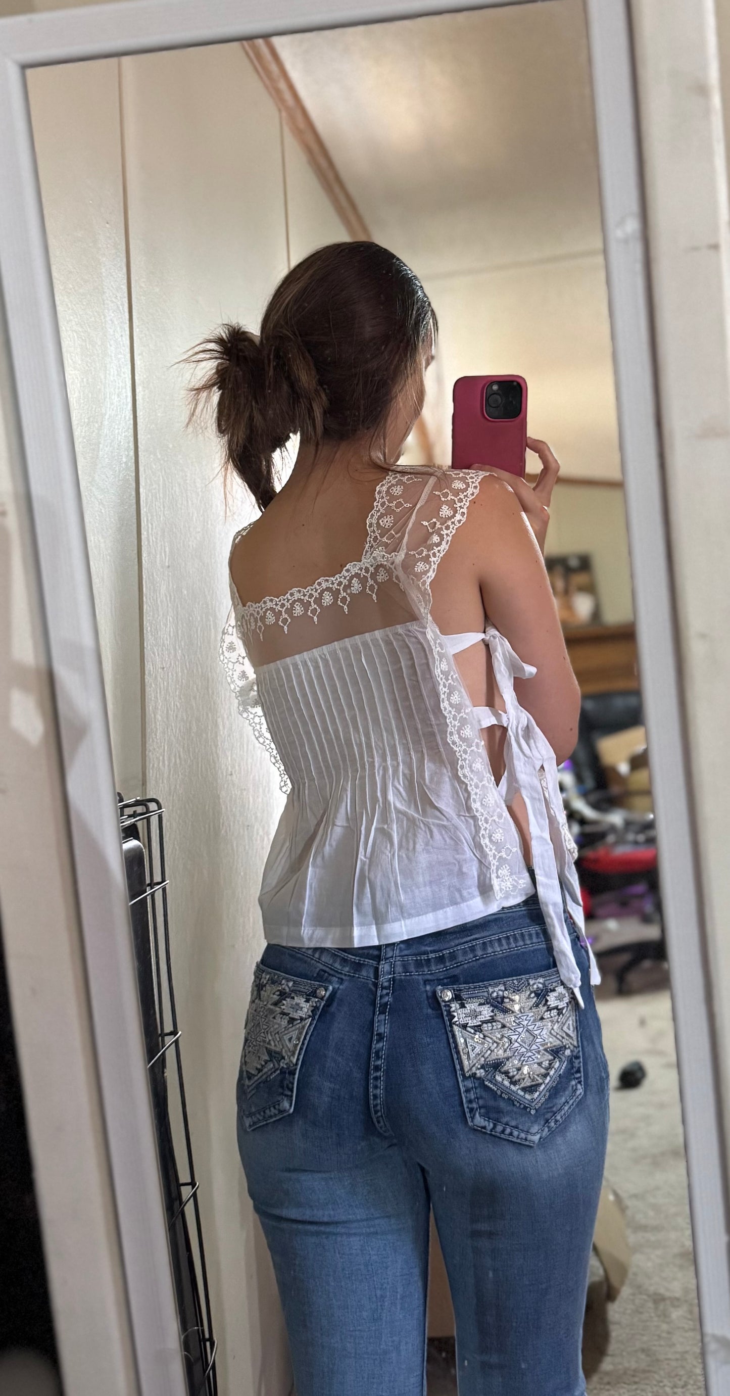 Women's White Lace Cropped Tank