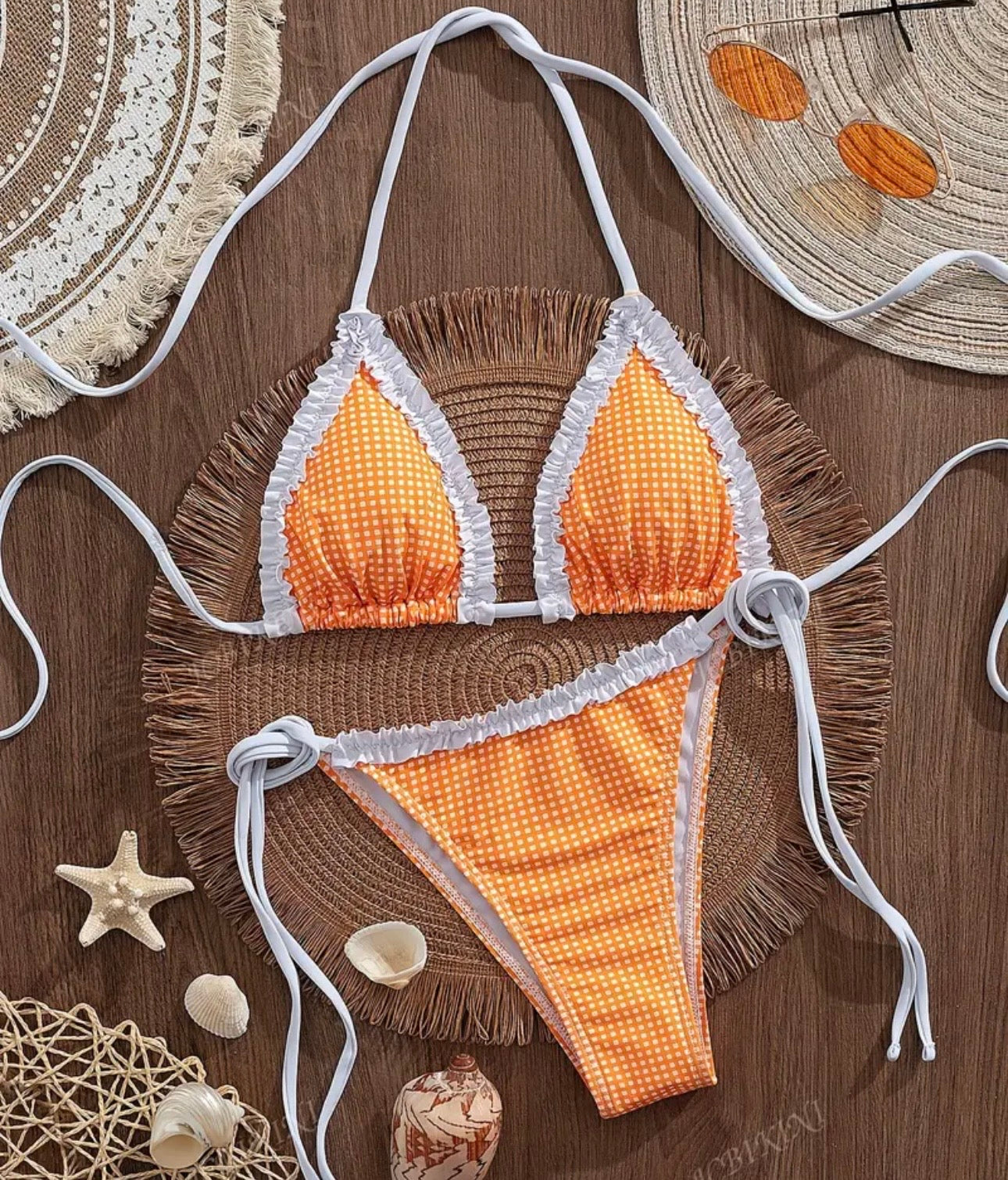 Woman’s Orange Plaid Bikini Set