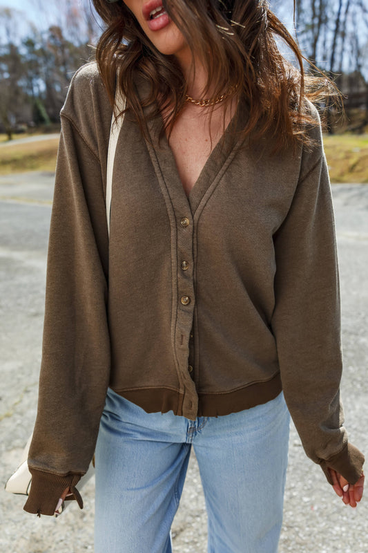 Women's Brown Button Down Top