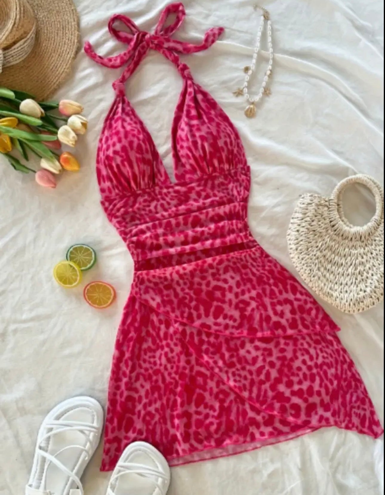 Woman’s Pink/Red Leopard Print Dress