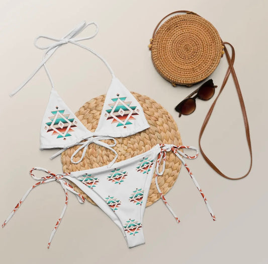 Women's White Aztec String Bikini